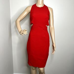 Lulus Red Uniquely Chic Bodycon Halter Tie Up Dress